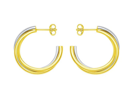 14K Two Tone Gold Interlocking Trinity C Hoop Earrings