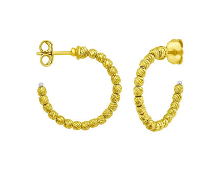 14K Yellow Gold Bead Hoop Earrings
