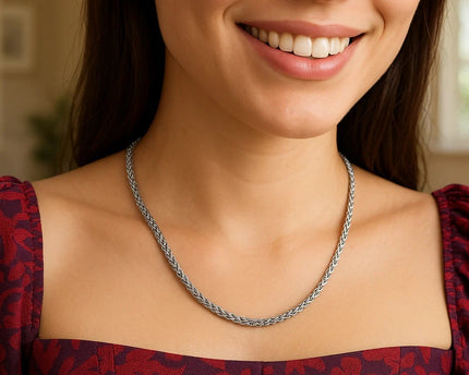 Sterling Silver Rhodium Plated Wheat Chain (2.60 mm)