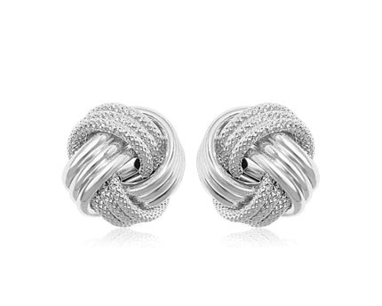 14k White Gold Love Knot with Ridge Texture Earrings