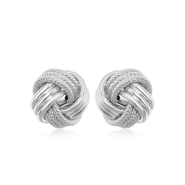 14k White Gold Love Knot with Ridge Texture Earrings