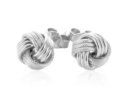 14k White Gold Love Knot with Ridge Texture Earrings