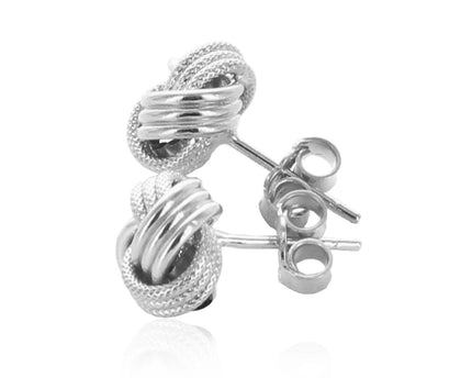14k White Gold Love Knot with Ridge Texture Earrings