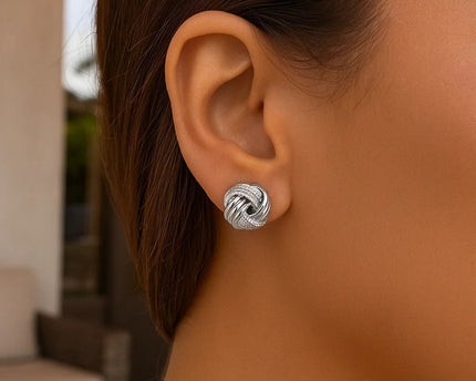 14k White Gold Love Knot with Ridge Texture Earrings