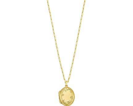 Sterling Silver Gold Plated Oval Vine Locket Necklace