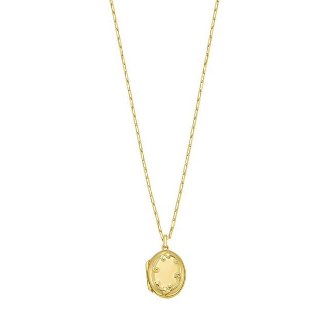 Sterling Silver Gold Plated Oval Vine Locket Necklace