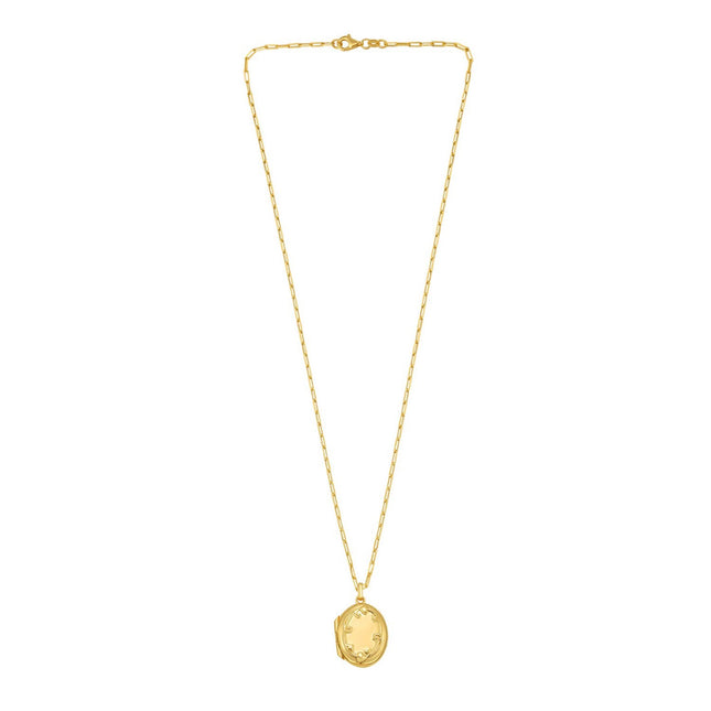 Sterling Silver Gold Plated Oval Vine Locket Necklace