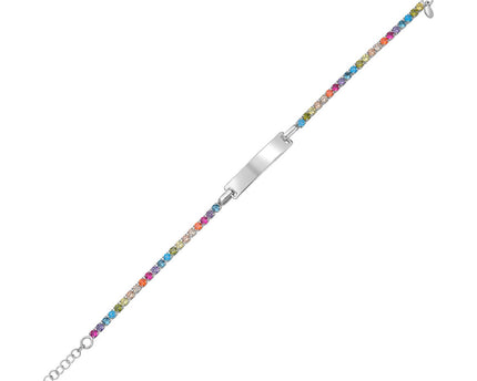 Sterling Silver Rhodium Plated Rainbow CZ ID Bracelet (2.70 mm)