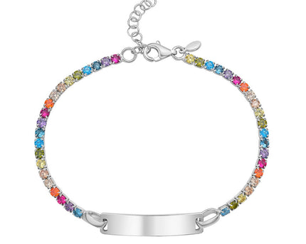 Sterling Silver Rhodium Plated Rainbow CZ ID Bracelet (2.70 mm)