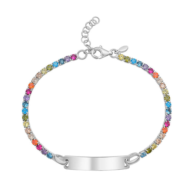 Sterling Silver Rhodium Plated Rainbow CZ ID Bracelet (2.70 mm)