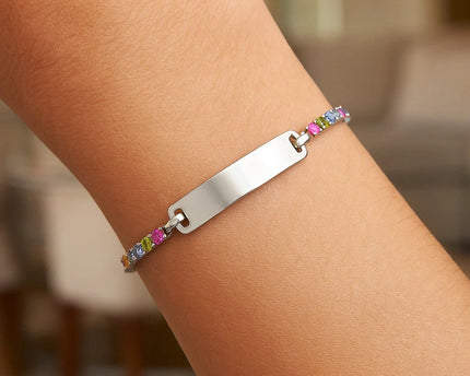 Sterling Silver Rhodium Plated Rainbow CZ ID Bracelet (2.70 mm)