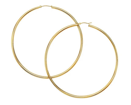 14k Yellow Gold Large Polished Hoop Earrings(2x70mm)