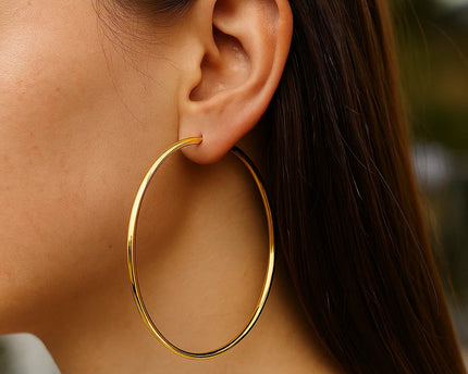 14k Yellow Gold Large Polished Hoop Earrings(2x70mm)