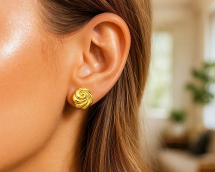 14K Yellow Gold Swirl Knot Stud Earrings