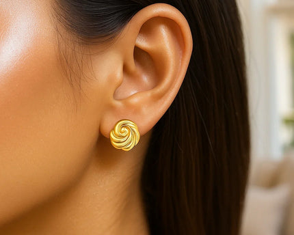 14K Yellow Gold Swirl Knot Stud Earrings