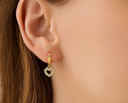 14K Yellow Gold Petite Diamond Heart Earrings