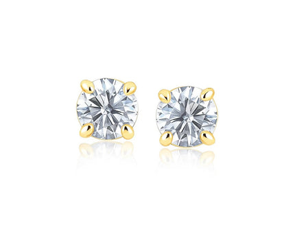 14k Yellow Gold Stud Earrings with White Hue Faceted Cubic Zirconia(6mm)