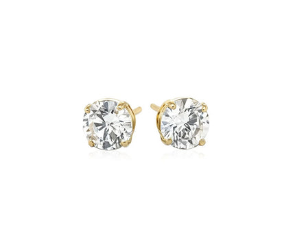 14k Yellow Gold Stud Earrings with White Hue Faceted Cubic Zirconia(6mm)