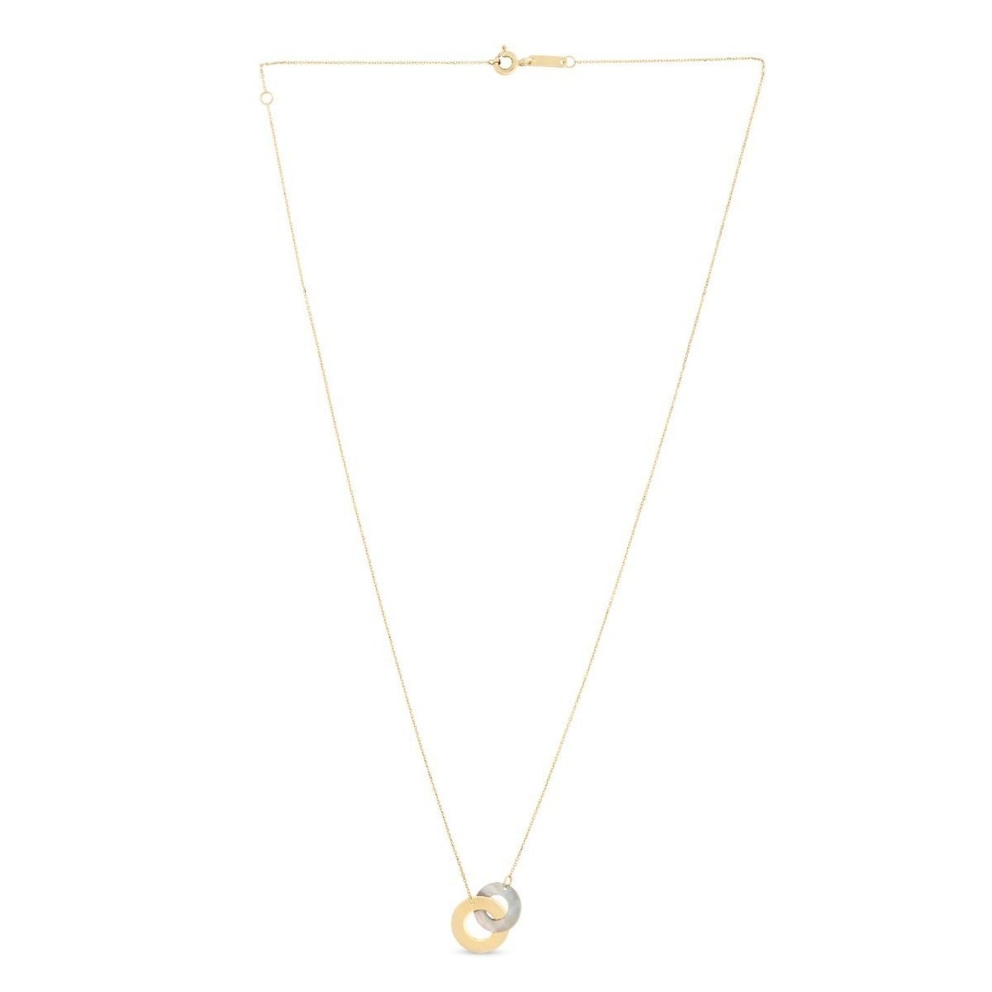 14k Yellow Gold High Polish Linked Mother of Pearl Circles Necklace
