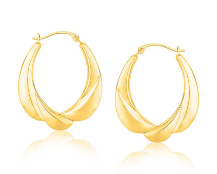 14k Yellow Gold Scallop Motif Graduated Oval Hoop Earrings