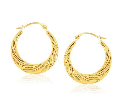 10k Yellow Gold Textured Graduated Twist Hoop Earrings