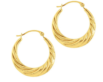 10k Yellow Gold Textured Graduated Twist Hoop Earrings