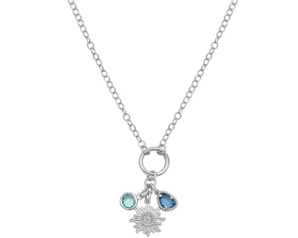 Sterling Silver Rhodium Plated Sunflower Cubic Zirconia Charm Necklace