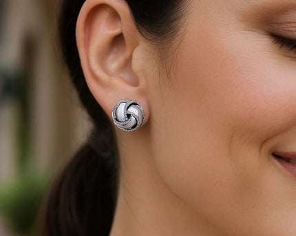 Textured and Polished Love Knot Earrings in Sterling Silver(13mm)