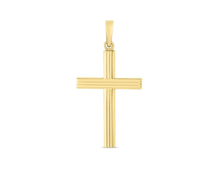 14k Yellow Gold High Polish Ribber Cross Pendant