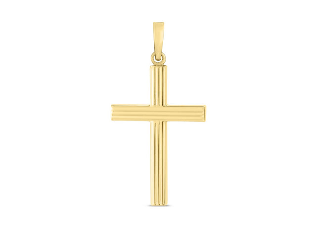 14k Yellow Gold High Polish Ribber Cross Pendant