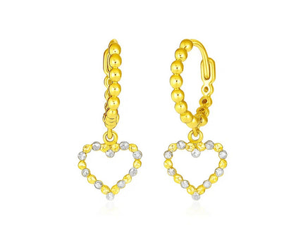 14k Two Tone Gold Beaded Hoop Earrings with Hearts