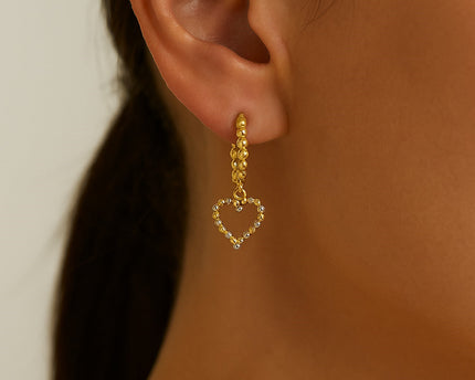 14k Two Tone Gold Beaded Hoop Earrings with Hearts