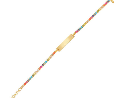 Sterling Silver Gold Plated Rainbow CZ ID Bracelet (2.70 mm)