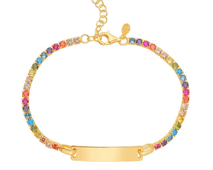 Sterling Silver Gold Plated Rainbow CZ ID Bracelet (2.70 mm)