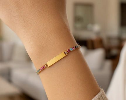 Sterling Silver Gold Plated Rainbow CZ ID Bracelet (2.70 mm)
