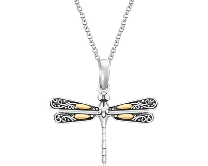 18k Yellow Gold and Sterling Silver Pendant in a Dragonfly Design