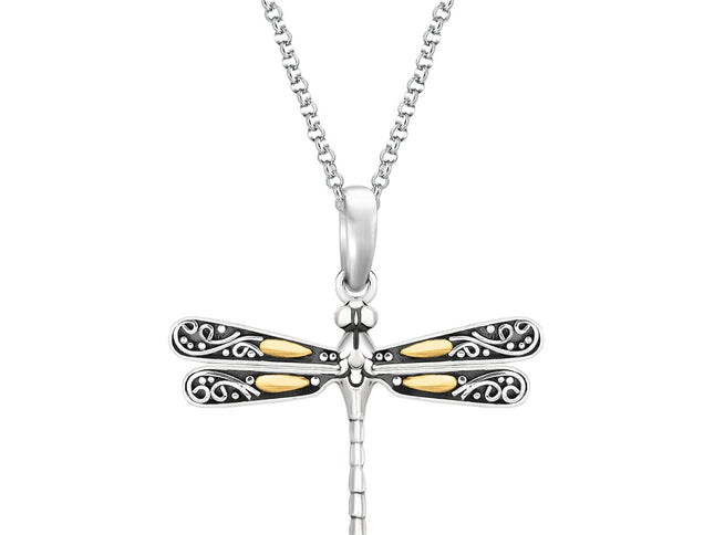 18k Yellow Gold and Sterling Silver Pendant in a Dragonfly Design