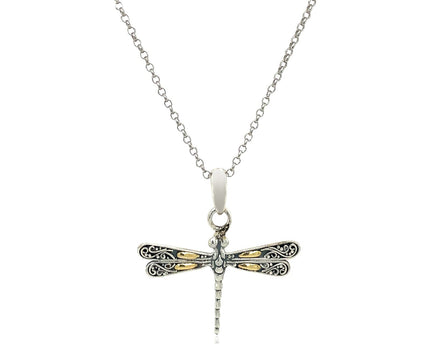 18k Yellow Gold and Sterling Silver Pendant in a Dragonfly Design