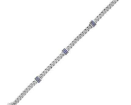 Sterling Silver Woven Bracelet with Blue Sapphire Stations (6.35 mm)