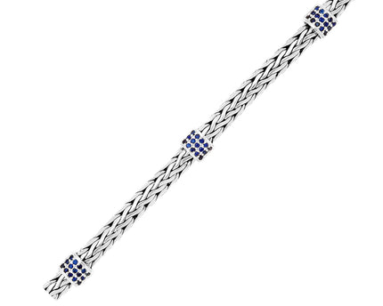 Sterling Silver Woven Bracelet with Blue Sapphire Stations (6.35 mm)