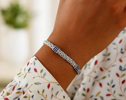 Sterling Silver Woven Bracelet with Blue Sapphire Stations (6.35 mm)