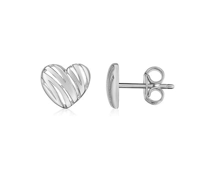 14K White Gold High Polish Scribble Heart Stud Earrings