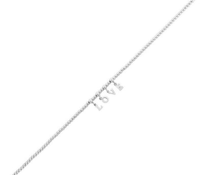 Sterling Silver Rhodium Plated Love Beaded Anklet