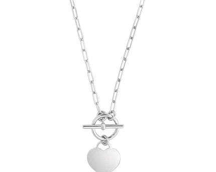 Sterling Silver Rhodium Plated Heart Toggle Necklace
