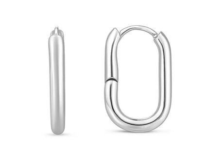 Sterling Silver Rhodium Plated Oval Hoop Earrings