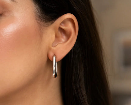 Sterling Silver Rhodium Plated Oval Hoop Earrings