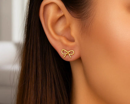 14K Yellow Gold Polished Bow Stud Earrings