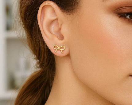 14K Yellow Gold Polished Bow Stud Earrings