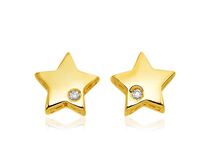 14k Yellow Gold Polished Star Earrings with Diamonds(6.5mm)