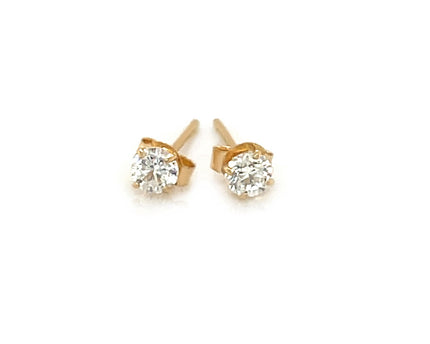 14k Yellow Gold Stud Earrings with White Hue Faceted Cubic Zirconia(3mm)